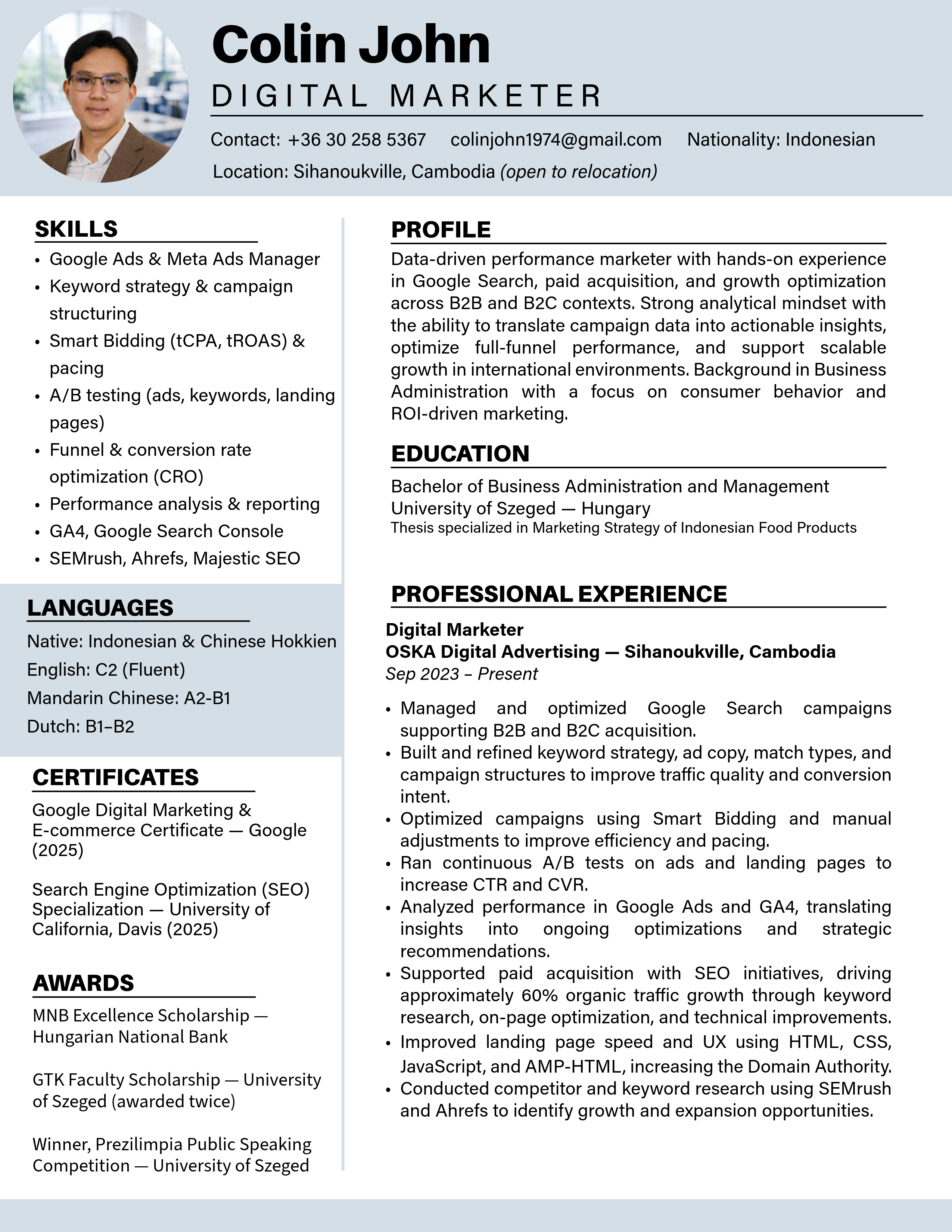 Curriculum Vitae of Colin John